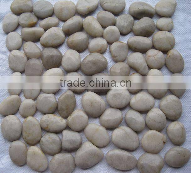 White Pebble Tile High Polished Flat Stone Pebble Tile Sheets