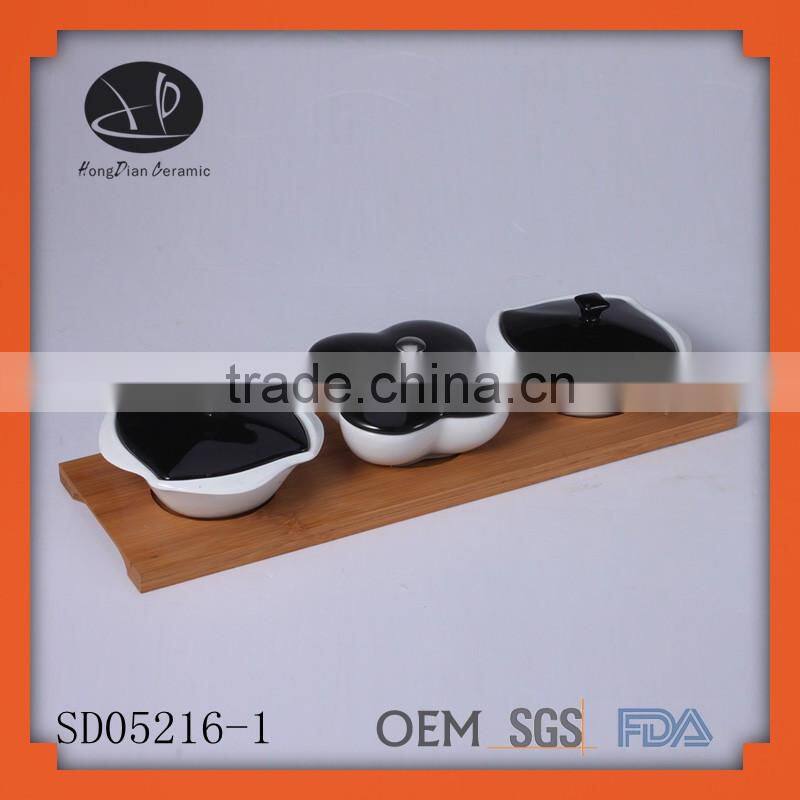 compartment plates with lids,porcelain serving dishes sets with bamboo base
