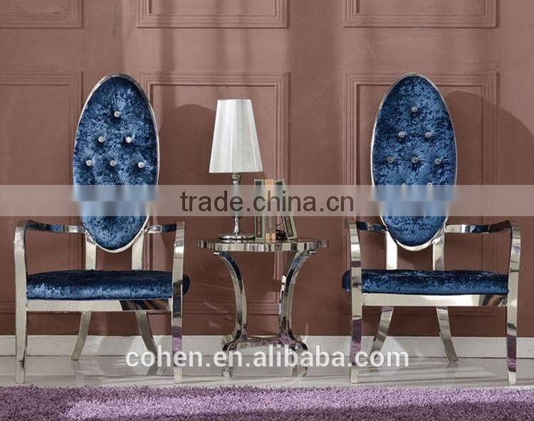 Handcraft luxury elegant high back fabric armchair/leisure chair/dining chair with stainless steel furnitre