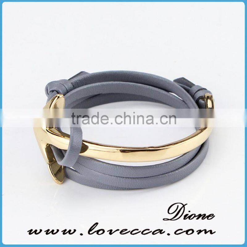 2017 Wholesale Leather half cuff mens anchor bracelets