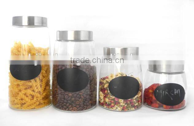 zibo fashion big bottom glass apothecary jars with the blackboard painted & metal lid