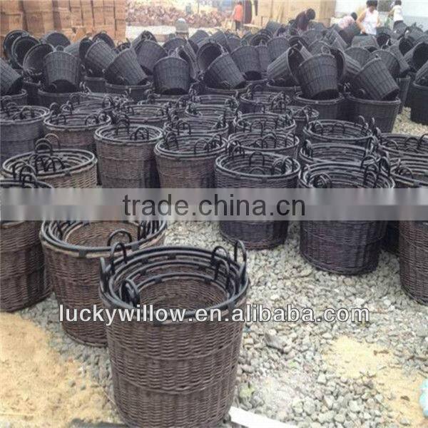 durable large wicker basket with metal handle
