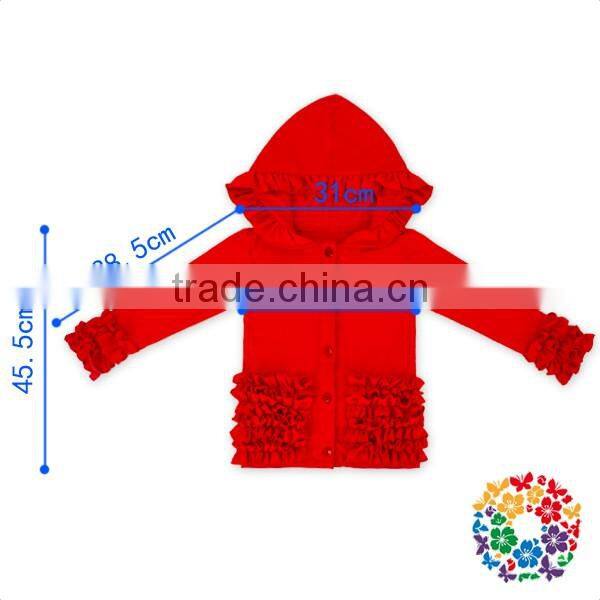 Girls Ruffle Red Fleece Hoodie Long Sleeve Button Up Plain Hoodie