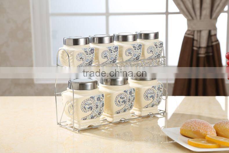 ceramic canister set stainless metal stand