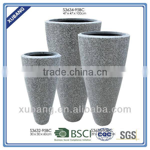 sandstone round polished finish tall garden flower pot with glass pieces