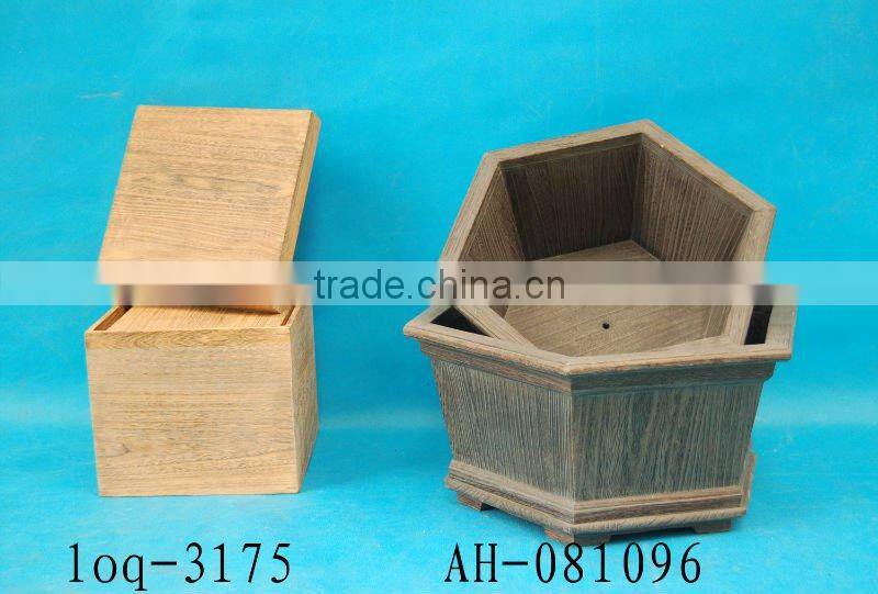 big wooden flower pot for garden decoration