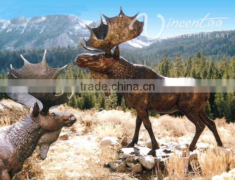 Art Garden Decor Life Size Bronze Casting Bull Moose Statue for Large Garden Decoration