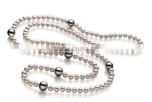 fashion AA 6-12mm white Akoya pearl and black Tahitian pearl necklace