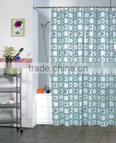 Print PEVA shower curtain and bath accessory