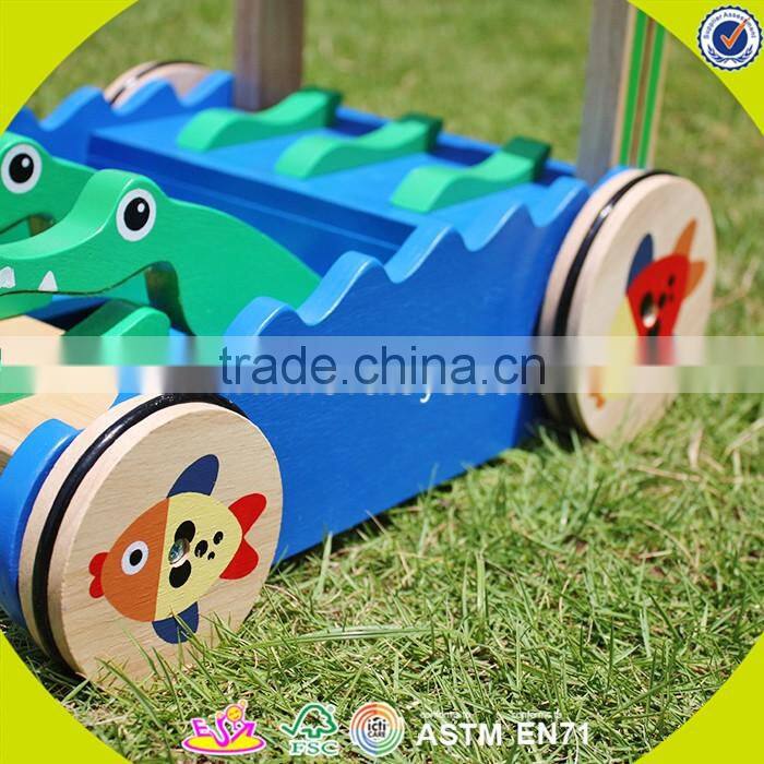 2017 New design walker wooden baby push toys cartoon crocodile wooden baby push toys W16E059