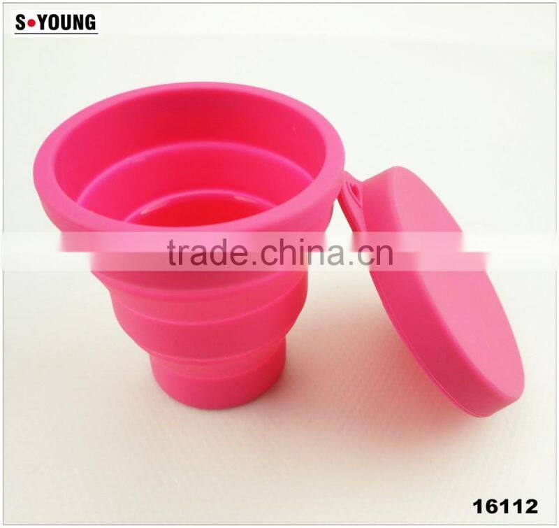 16112 Folding Silicone Cup With Lid, Colorful folding silicone cup with lid,OEM Logo folding silicone cup with lid