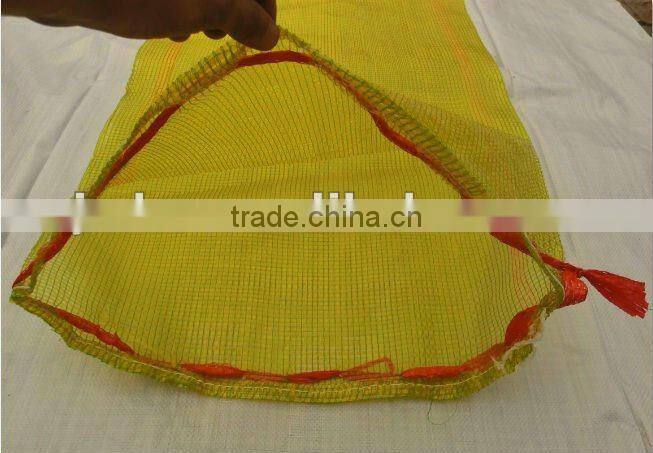 PE raschel mesh bags China, black wide drawstring 40x60cm