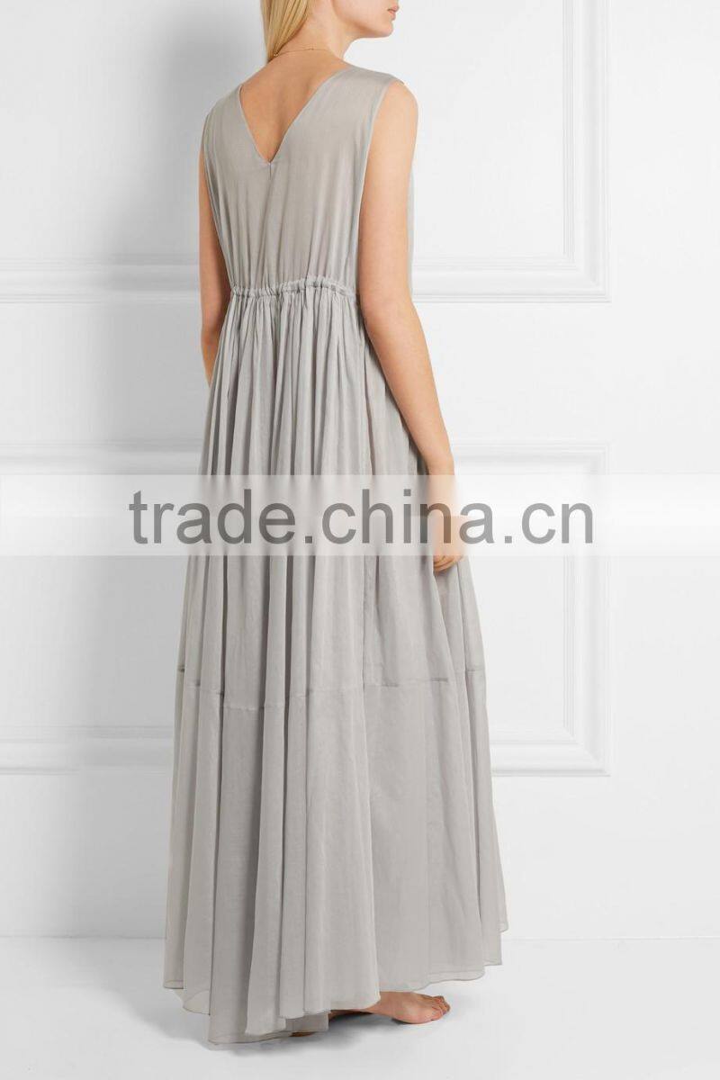 Sexy Flowing Cotton-mousseline Maxi Long Dress With Front Lace Up Western Dresses Names 2016 HSD5777