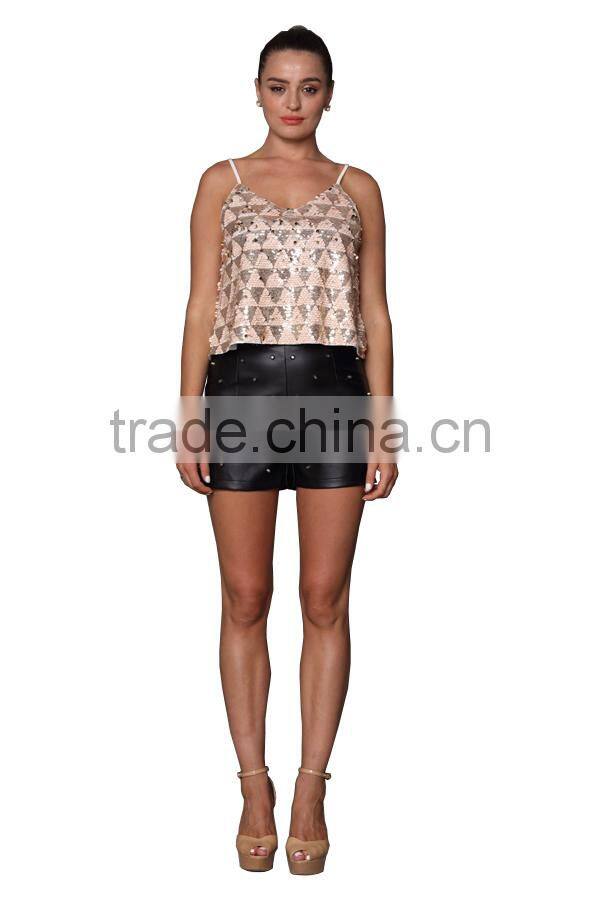 2014 Summer Fashion Design Wholesale Sequin Chiffon Ladies Tops