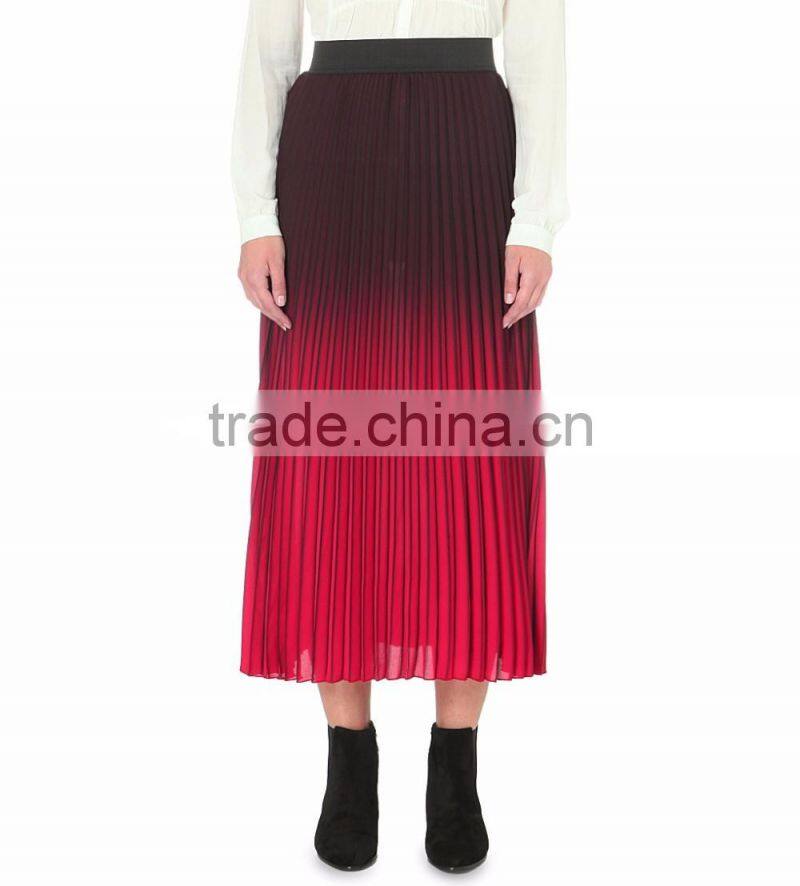 Customized Lady's Apparel Latest High-rise Elastic Waist Pleated Woven Maxi Skirt(DQM003S)