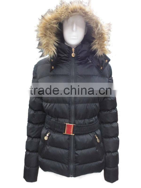 Wholesale women fashion coat with fur hood