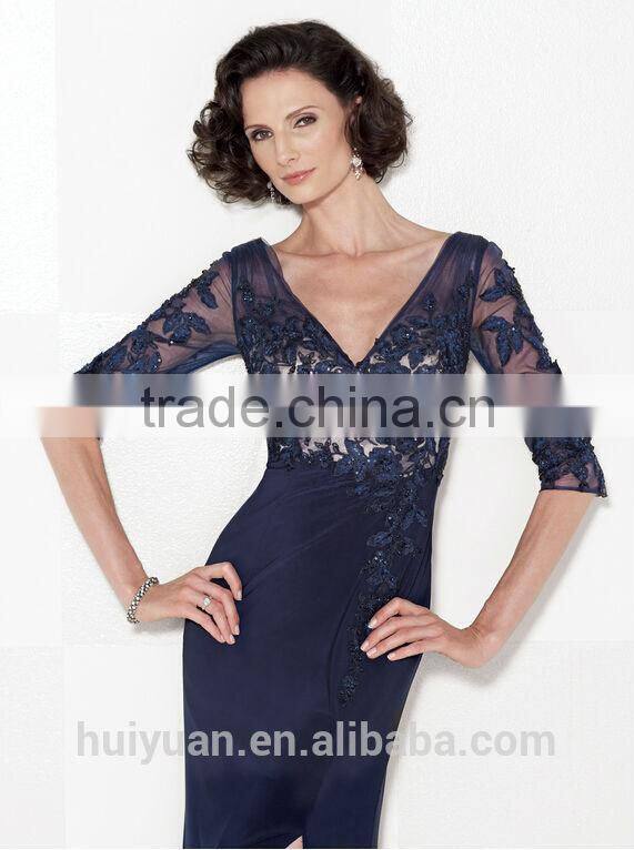 royal blue long sleeve deep v neck chiffon lace mother bridal dresses websites