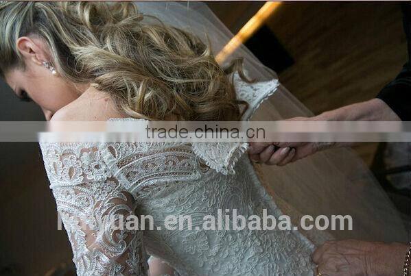 new design long sleeve bridal muslim wedding dress with veil