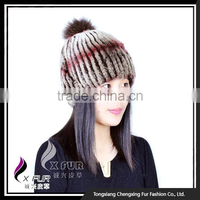 CX-C-58C Hot Sale Custom Handknitted Rex Rabbit Fur Cap And Hat
