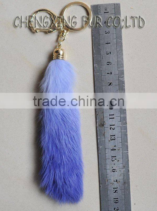 CX-R-39 Wholesale Custom Keychain Dip Dyeing Rabbit Fur Tail Key Ring Keys