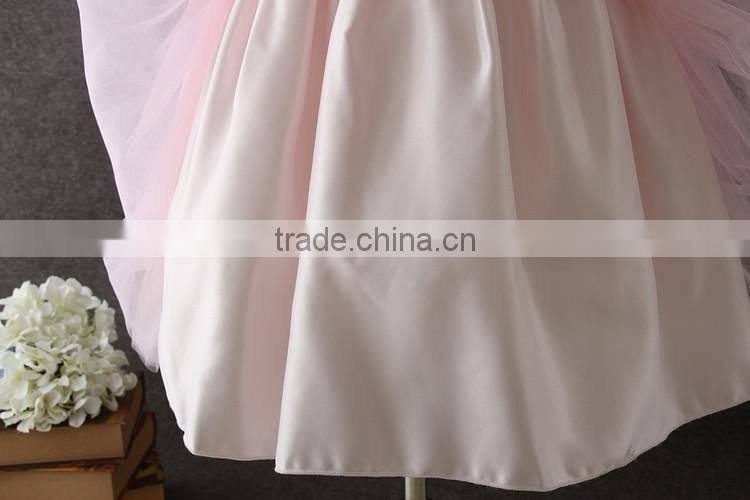 High quality boutique girl clothing Embroidery Flower Elegant Pink Fluffy Tulle sleeveless party dresses shiny performance dress