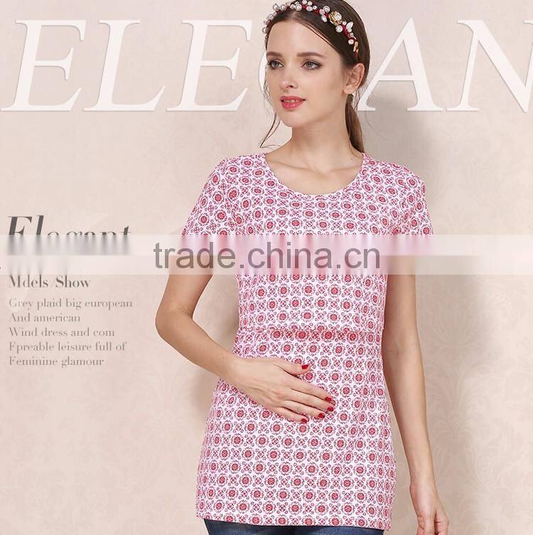Thin Section Short Sleeve Nursing Clothes Floral Breastfeeding Clothing Cotton Maternity Mother Outdoor Tops