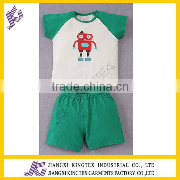 cute baby boys cartoon design short sleeve set,the robot printing t shirt set,100%cotton kids summer set