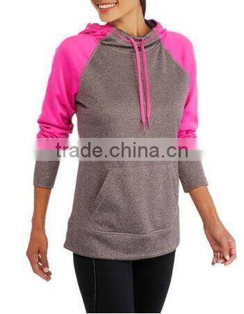 fashion women's clothing 100% Polyester Raglan Tech Fleece Hoodie with hood