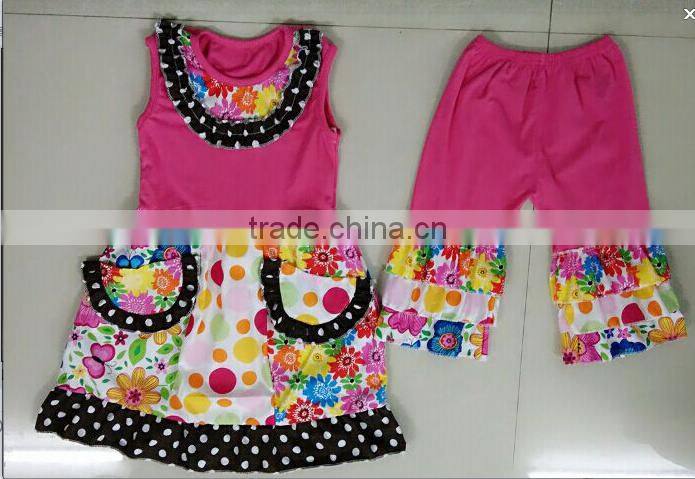 2016 Hot Sale Girls Pajama fashion christmas ruffle striped outfits Baby Sleeping Clothes Top and Pants set