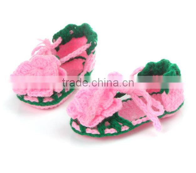 handmake pink flower shoes baby crochet sandal knit shoes