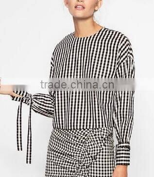 Runwaylover EY2333B Europe Style 2017 Women Fashion Flare Sleeve Plaid Blouse