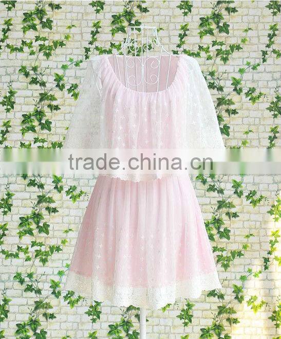 Pink Lace Princess Summer Lovely Chiffon Dress