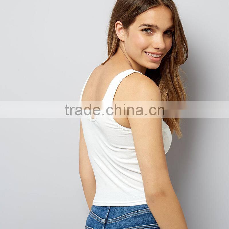 Wide shoulder straps lace up ribbed cropped tank womens black vest tops