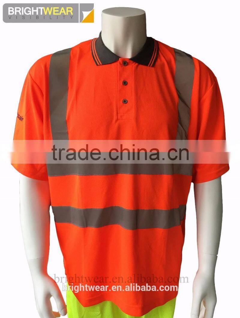 Low price two-tone polyester 3M reflective tape safety Europe ENISO 20471 security polo shirt