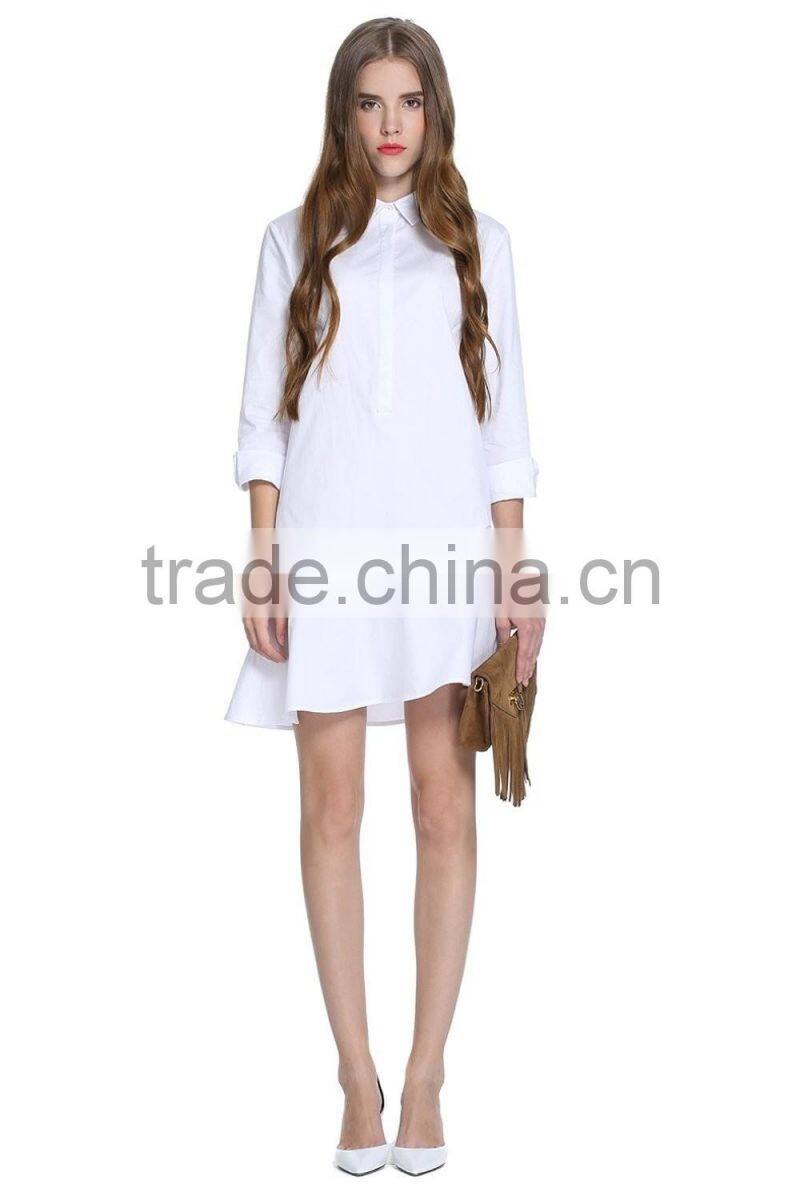 womens 100% cotton long sleeve half placket falbala casual dress