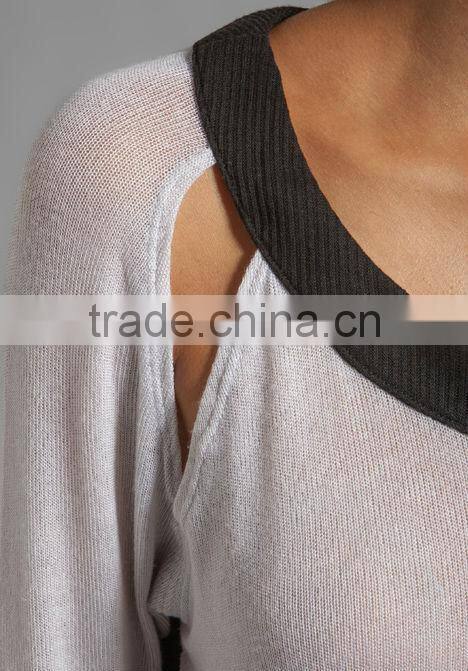 contrast color rib knit sweater