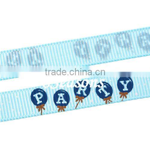 Skyblue Alphabet "Party" Pattern Baby Shower Decoration Terylene Satin Ribbon 10mm