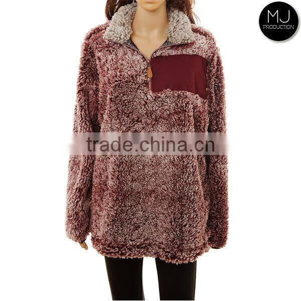 Wholesale Womens Frosted Collar Quarter Zip Sherpa Fleece Pullover