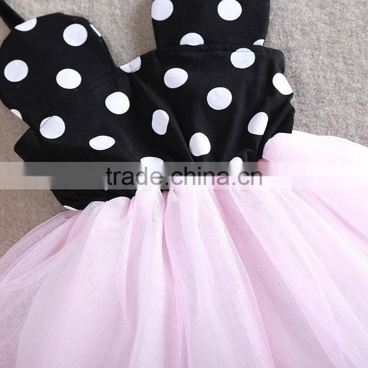 2015 new arrival black polka dots birthday baby girls party wear dress M5041516