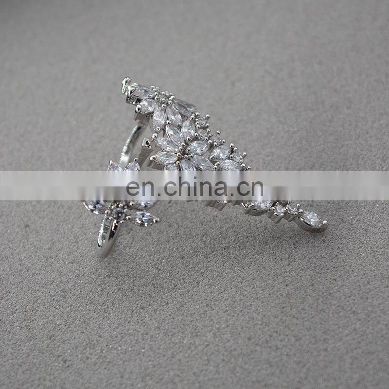 Exaggerated Feathers Zircon Ring Rhinestone Fashion Ladies Temperament Opening Ring