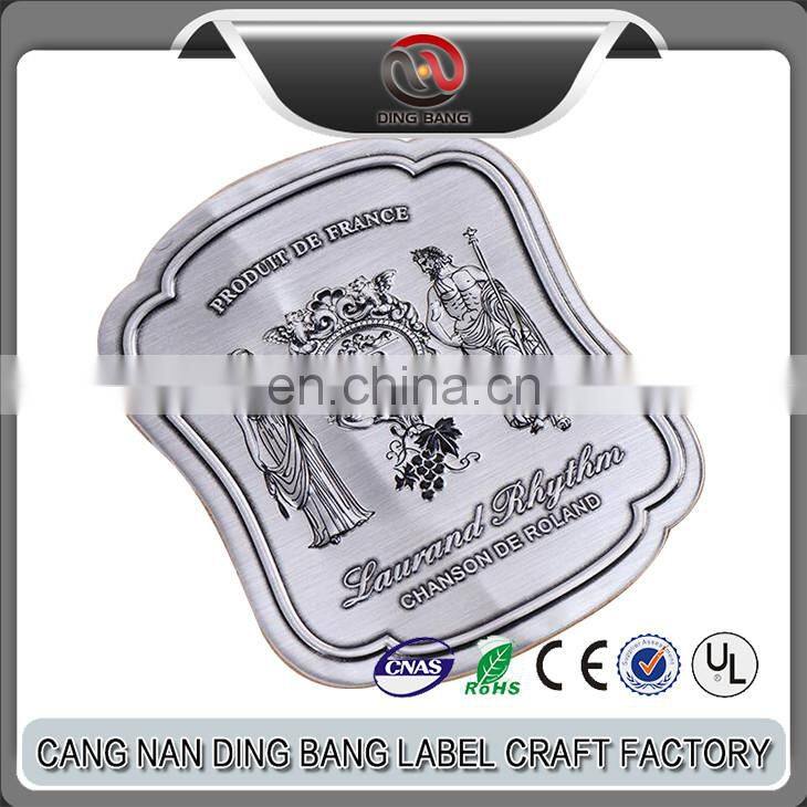 Top Quality Custom Made Waterproof Type Self Adhesive Sliver Stamping Metal Bottle Label For Wine