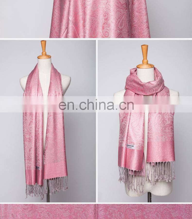 cashew flower with wire line viscose jacquard pashmina shawl & scarf 70*180cm add 2*10cm fringe good quality