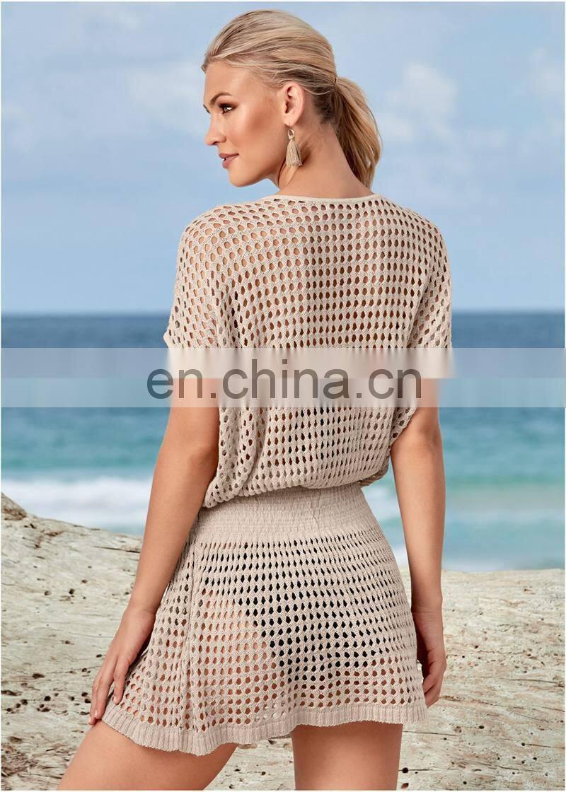 Summer women mesh knitted crochet swimsuit dress beachwear