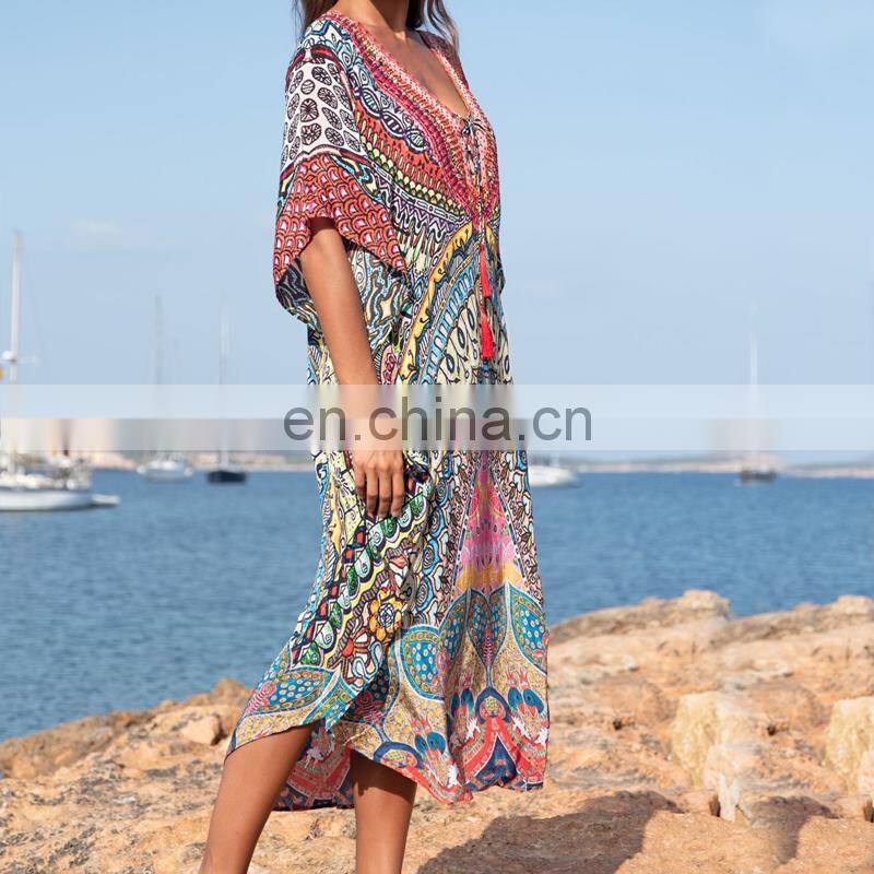 Plus size Print Beach Dress Robe de Plage Swimsuit Cover up Pareos de Playa Mujer Bathing suit Cover ups Sarong Tunic for Beach