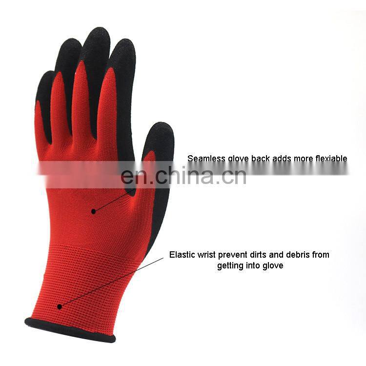Elastic Sandy Nitrile Coated Industrial Working Glove Anti Slip Construction Safety Glove Nitrile Coated Polyester Lining Gloves