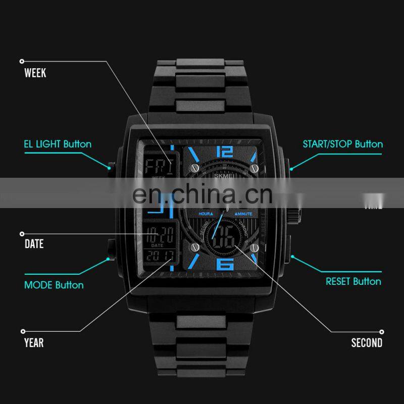 New Big Dial SKMEI 1274 Fashion Analog Digital Wristwatch for Men Sport Square Watch