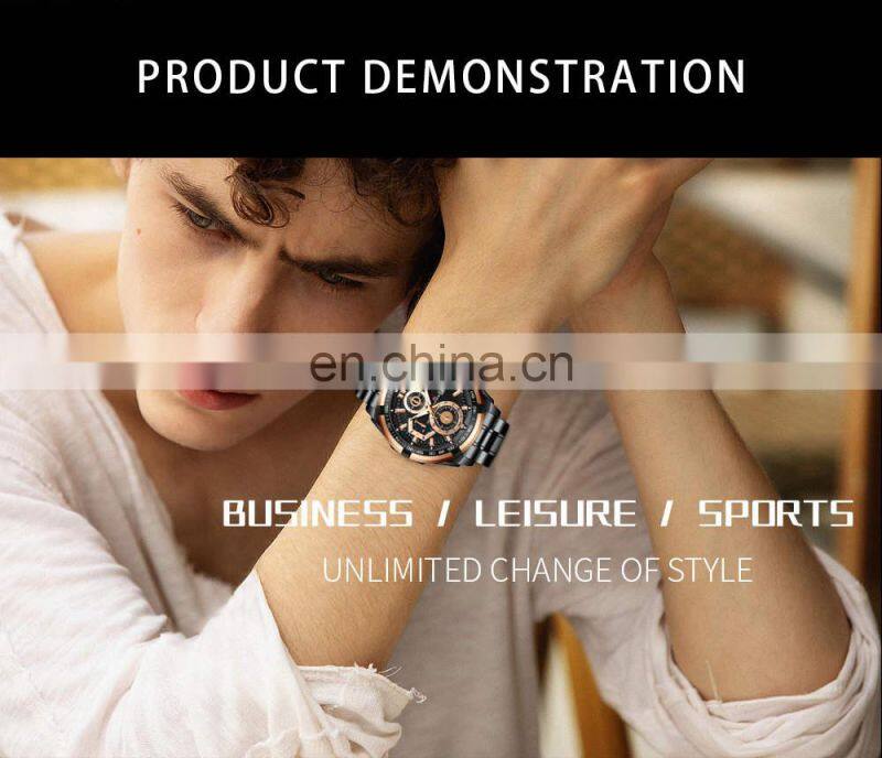 VA VA VOOM 2321 Men Quartz Watch Sports Fashion Rose Gold Case Black Stainless Steel chain watch for men