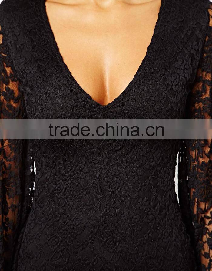 new fashion ladies dress long sleeve evening dress sexy slim lace halter dress