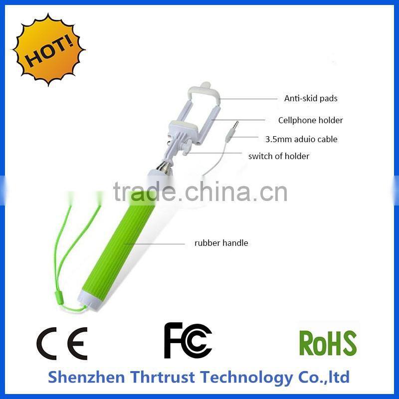 2016 Super mini wired selfie stick all in one foldable colorful selfie stick monopod for iphone/samsung