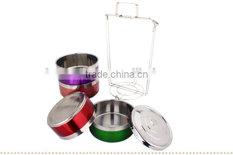metal stainless steel 4 layers compartment lunch box/ hand pot with foldable handle/ food carrier